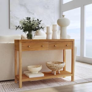 Nora 40 in. L Natural Rectangular Wood 2-Drawer Console Table