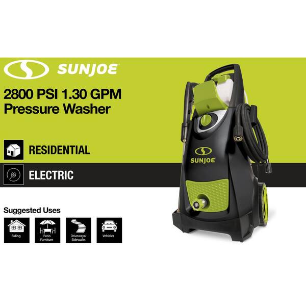 Sun Joe 2800 PSI Max 1.3 GPM 14.5 Amp Cold Water Electric Pressure Washer with 10 in. Deck Plus Patio Cleaning Attachment