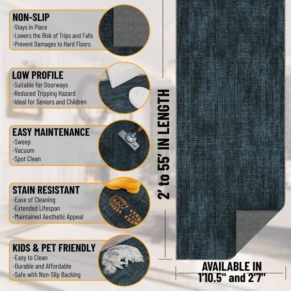 Runner Rug By The Foot 2 ft. x 31 ft. - Soft Area Runner for Hallways, Entryway and Stairs, Navy