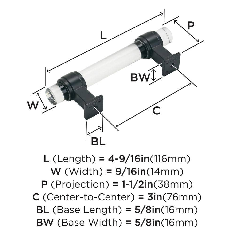 Amerock Glacio 3" Clear and Black Bronze Cabinet Pull