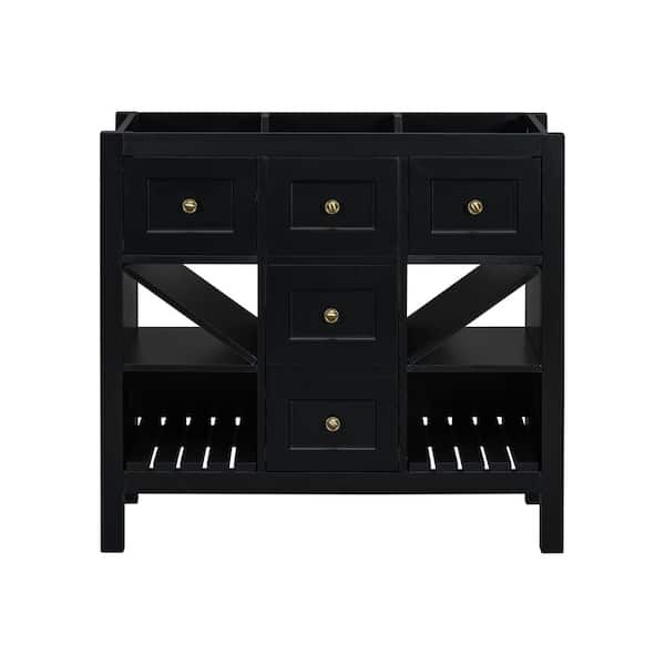 Tenleaf 35.51 in. W x 17.87 in. D x 33.00 in. H Bath Vanity Cabinet Without Top in Black with 3 Drawers Unassembled