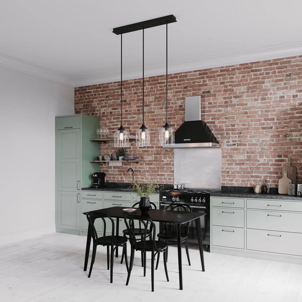 William 36" Satin Nickel Glass Linear Pendant Light