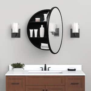 23.6 in. W x 23.6 in. H Round Matte Black Medicine Cabinet with Mirror