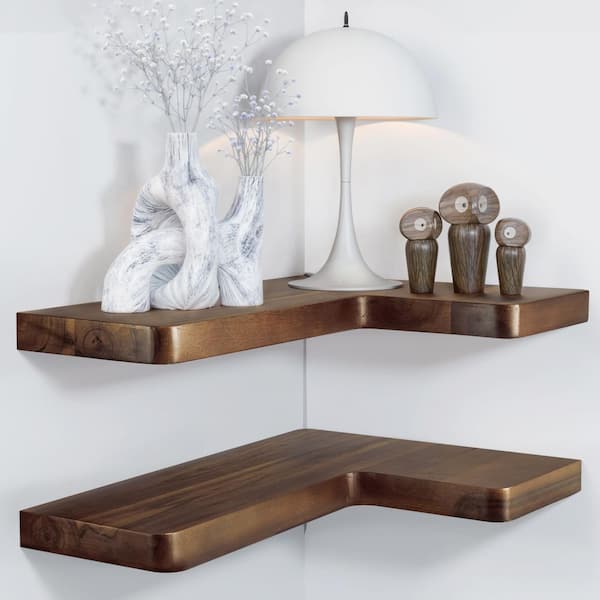 17 in. W x 12 in. D Espresso Acacia Wood Corner Decorative Wall Shelf
