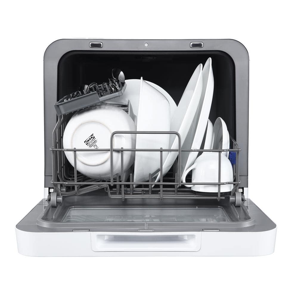 Compact White Portable Countertop Dishwasher with Built-In Water Tank