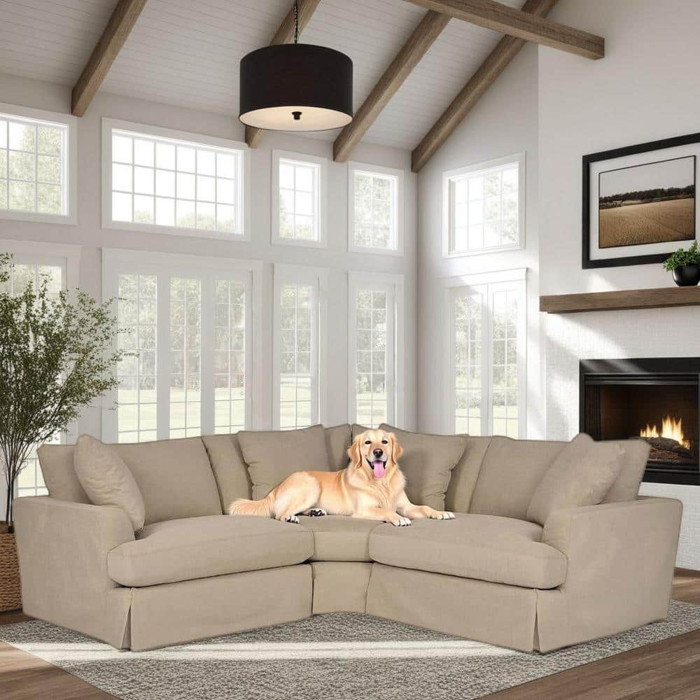 Ciara 99 in. Flared Arm 3-piece Fabric L-Shaped Sectional Sofa in. Sahara B