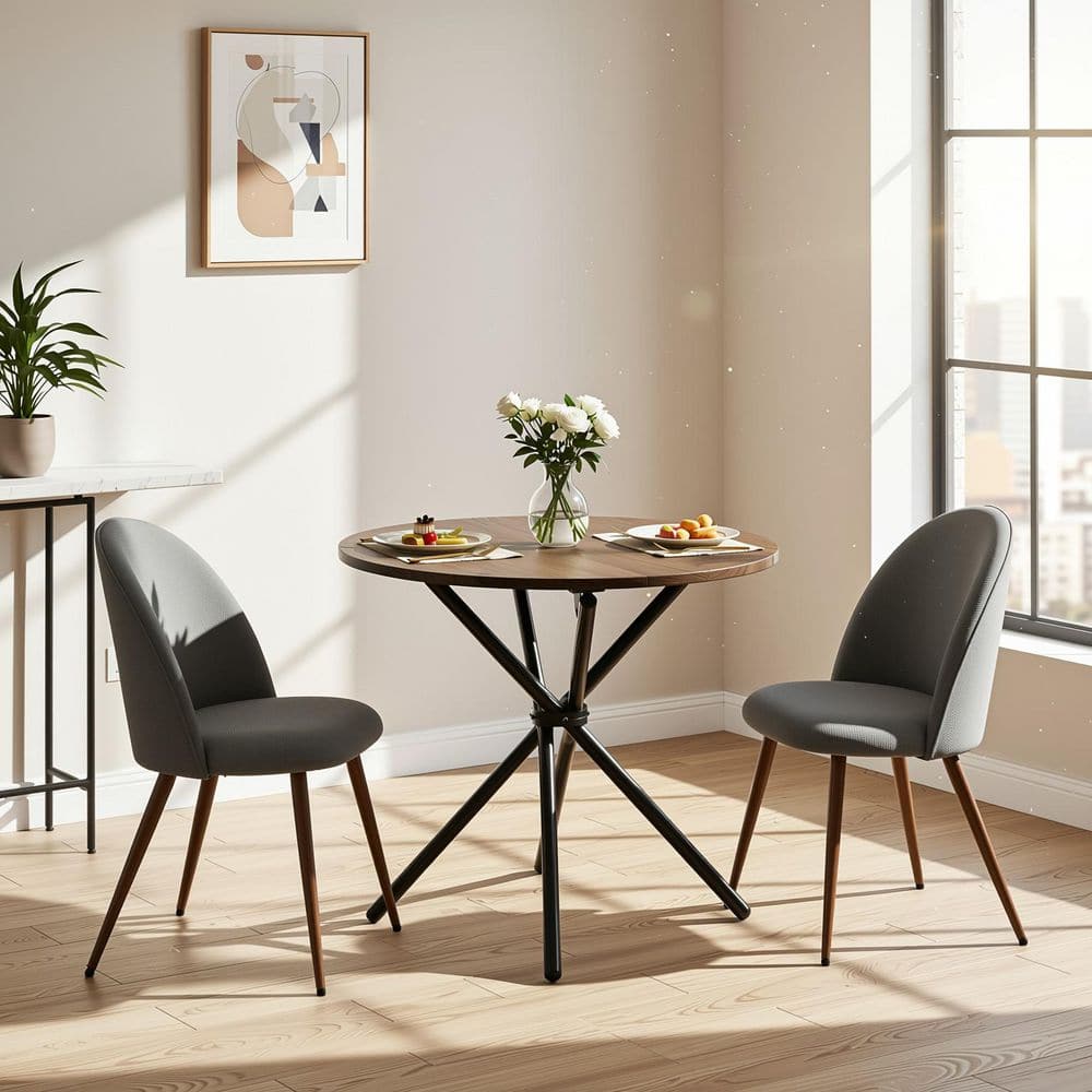 5-Piece Round Walnut MDF Top Dining Room Set with Grey Walnut Leg Chairs Seats 4 price history on PriceWatchPro
