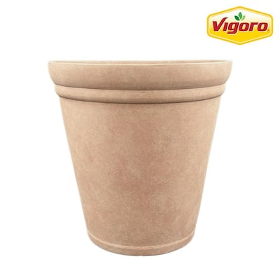 Evie Large White-Washed Terracotta Resin Round Planter with Optional Drainage Holes(16 in. L x 16 in. W x 16 in. H)