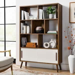 MODWAY 52.5 in. Walnut Wood 7-shelf Accent Bookcase with Open Back
