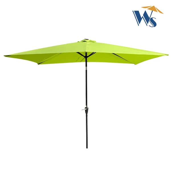 Cesicia 10 ft. Push Button Tilt Patio Umbrella Solar Powered LED Lighted with Crank in Lime Green