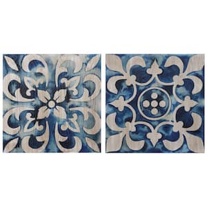 "Cobalt Tile" Giclee Printed on Hand Finished Ash Wood Abstract Diptych Wooden Wall Art