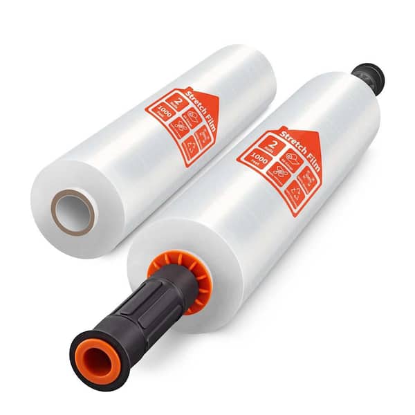 15 in. x 1000 ft. Clear Stretch Film with Handles Industrial Strength 60-Gauge Moving Wrap 2-Pack