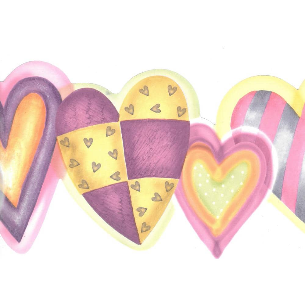 Falkirk Brin Hearts Yellow, Pink, Purple Wallpaper Border