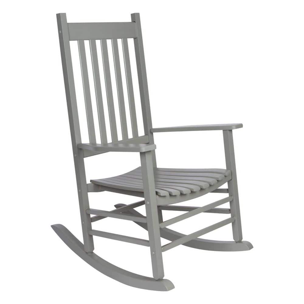 Gray Hardwood High Back Porch Rocking Chair