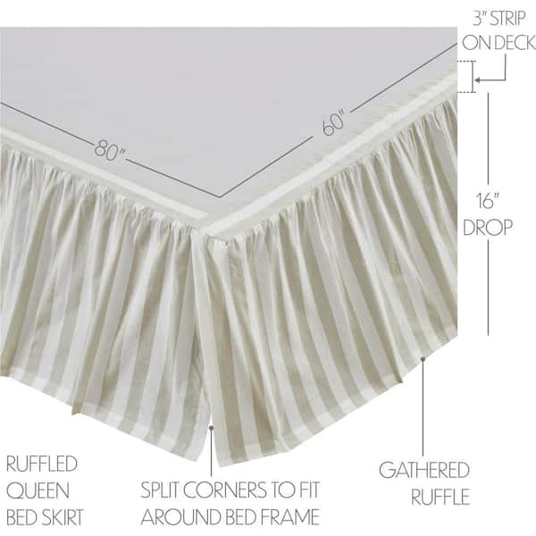 VHC Brands Finders Keepers 16 Ruffled Soft White Khaki Striped Queen Bed Skirt 84472 The Home Depot