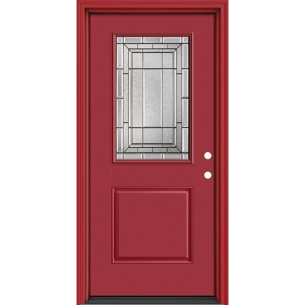Performance Door System 36 in. x 80 in. 3/4-Lite Left-Hand Inswing Sequence Red Smooth Fiberglass Prehung Front Door