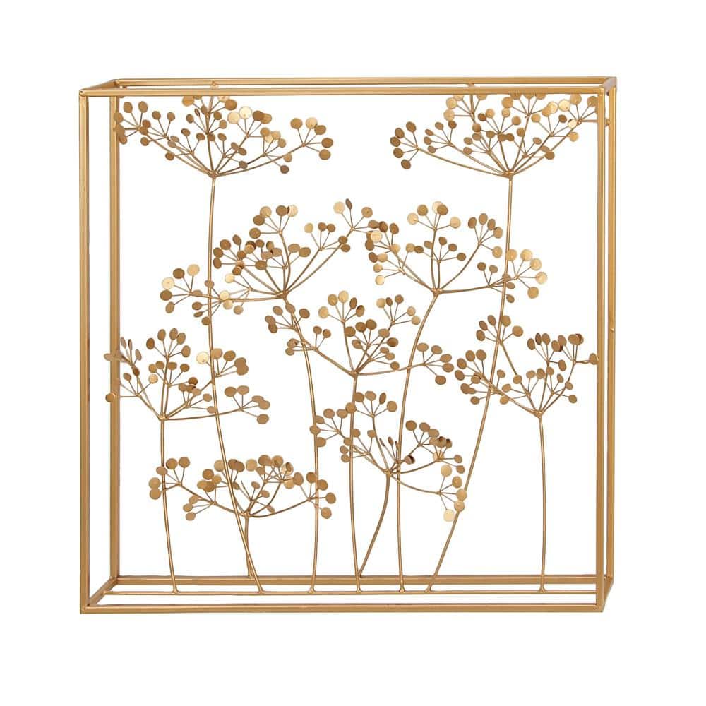 Gold Metal Botanical Wall Sculpture with Box Frame