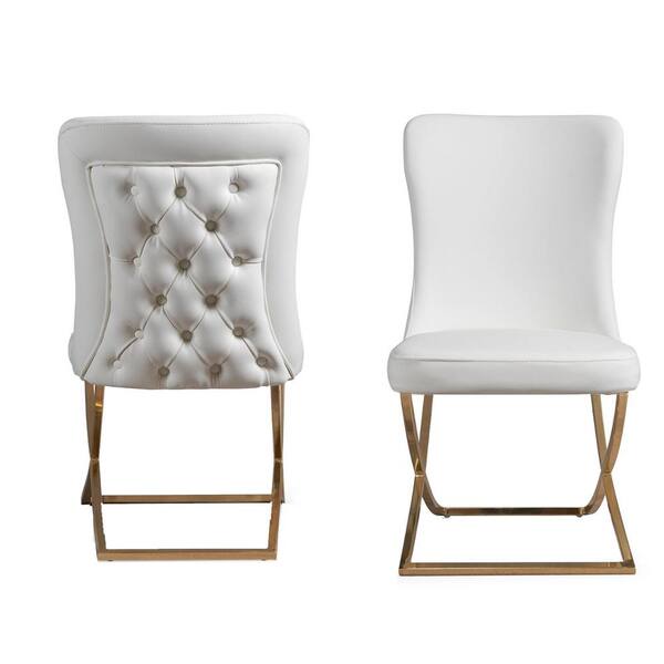 Ottomanson Royal 20 in. W x 37.5 in. H Leatherette Pearl White/Gold Upholstered Dining Side Chair No Assembly Required (Set of 2)