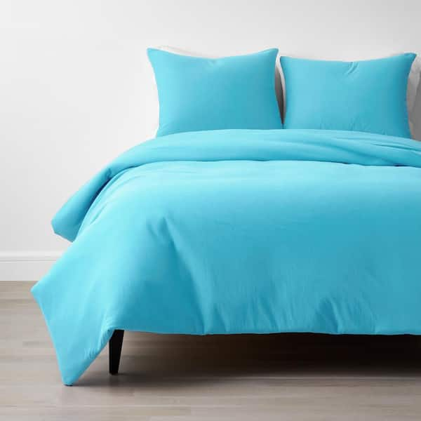 The Company Store Company Cotton 4-Piece Turquoise Solid Cotton Jersey Knit Queen Sheet Set