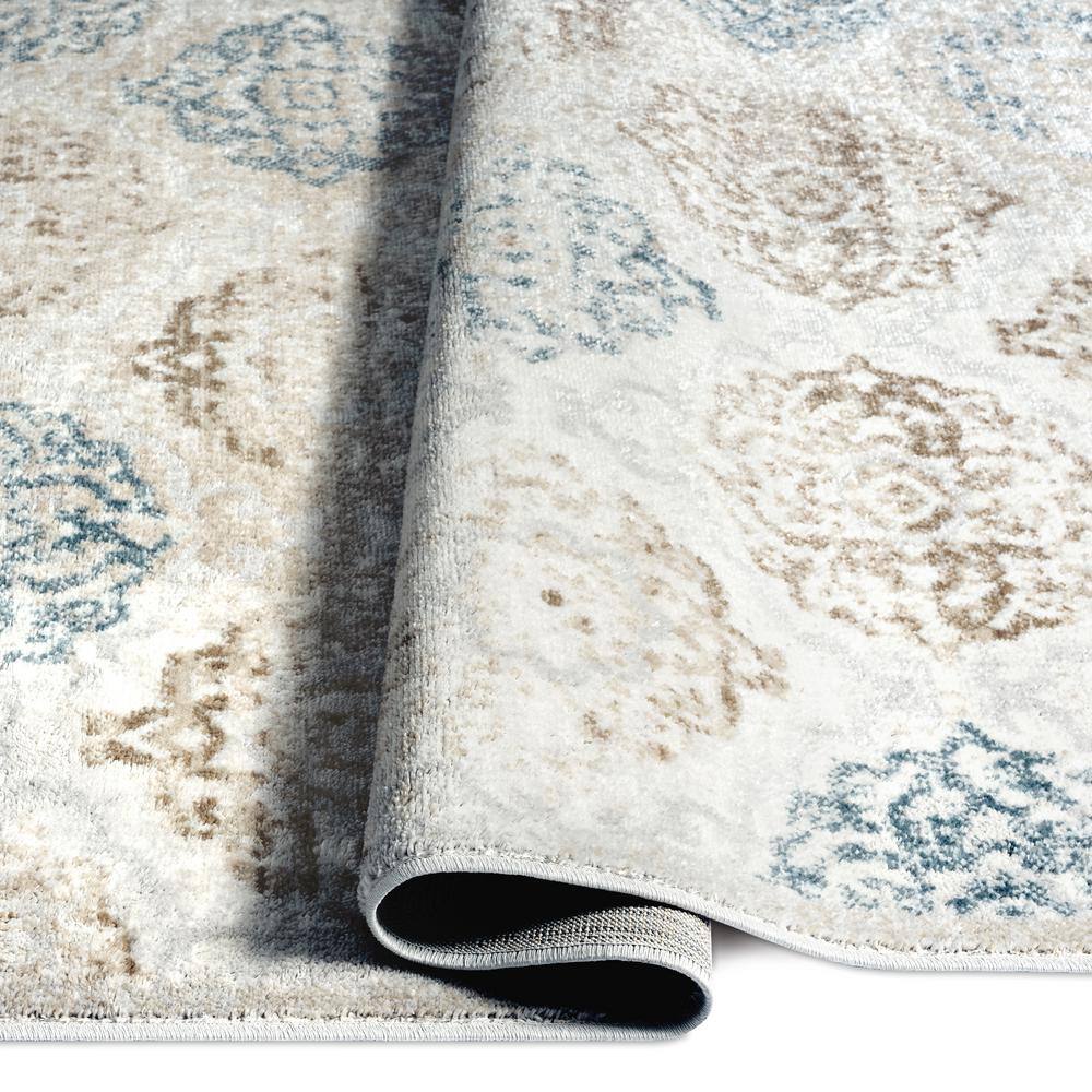 Ivory and Navy Blue Tufted Rectangular Synthetic Area Rug