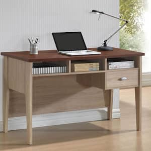 39.37 in. White/Natural Rectangular 1 -Drawer Writing Desk with Shelves