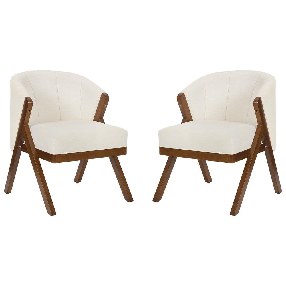 Beige Linen Upholstered Arm Chair with Solid Wood Frame and Sturdy Base for Living Room (Set of 2)