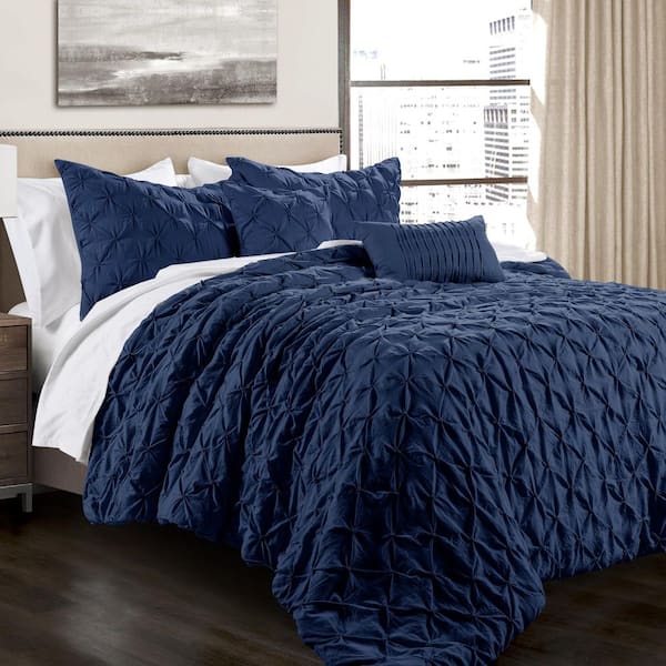 Ravello Pintuck 5 Pieces Navy Textured Microfiber King Comforter Set