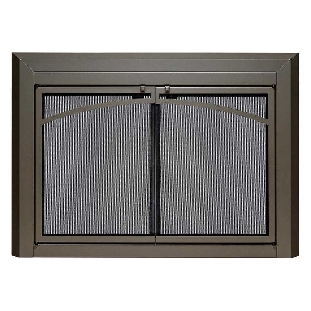 UniFlame Small Gerri Gunmetal Cabinet-style Fireplace Doors with Smoke Tempered Glass -  UFPDS1302GUN