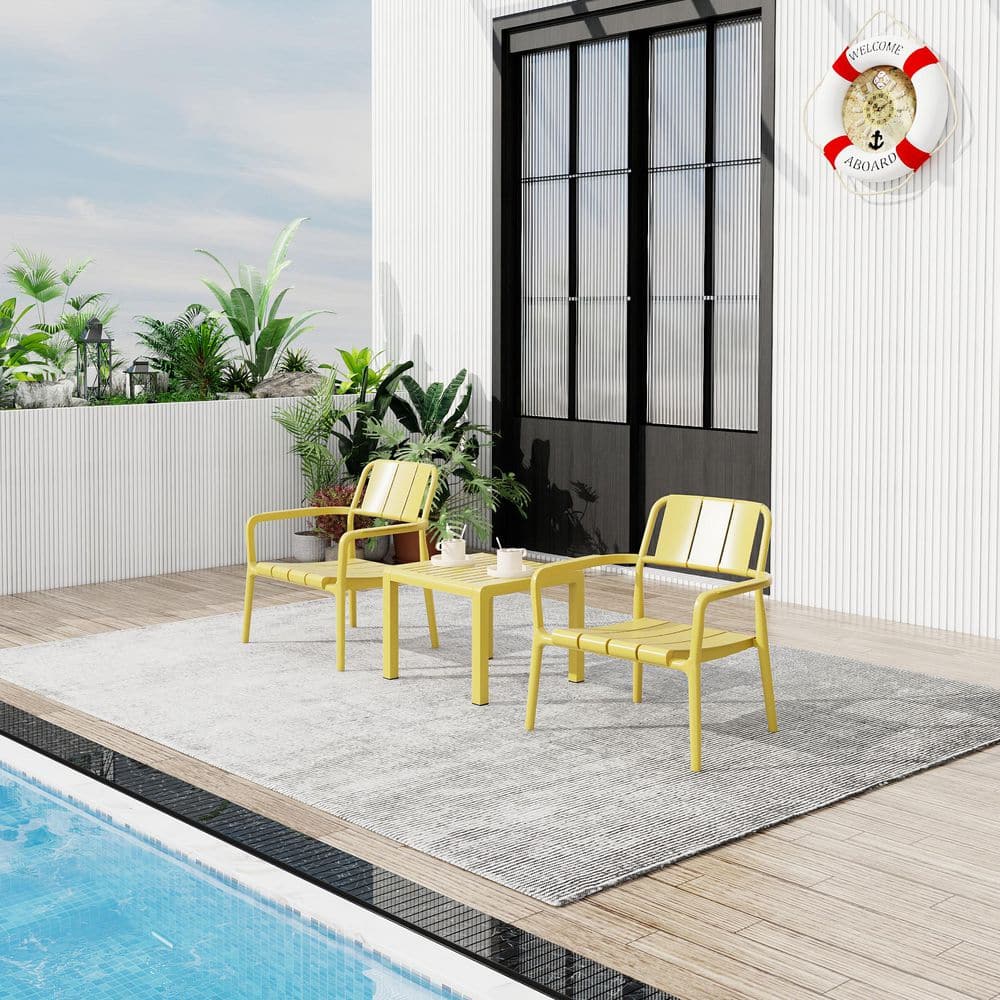 3-Piece Yellow Polypropylene Outdoor Chat Set with Coffee Table price history on PriceWatchPro