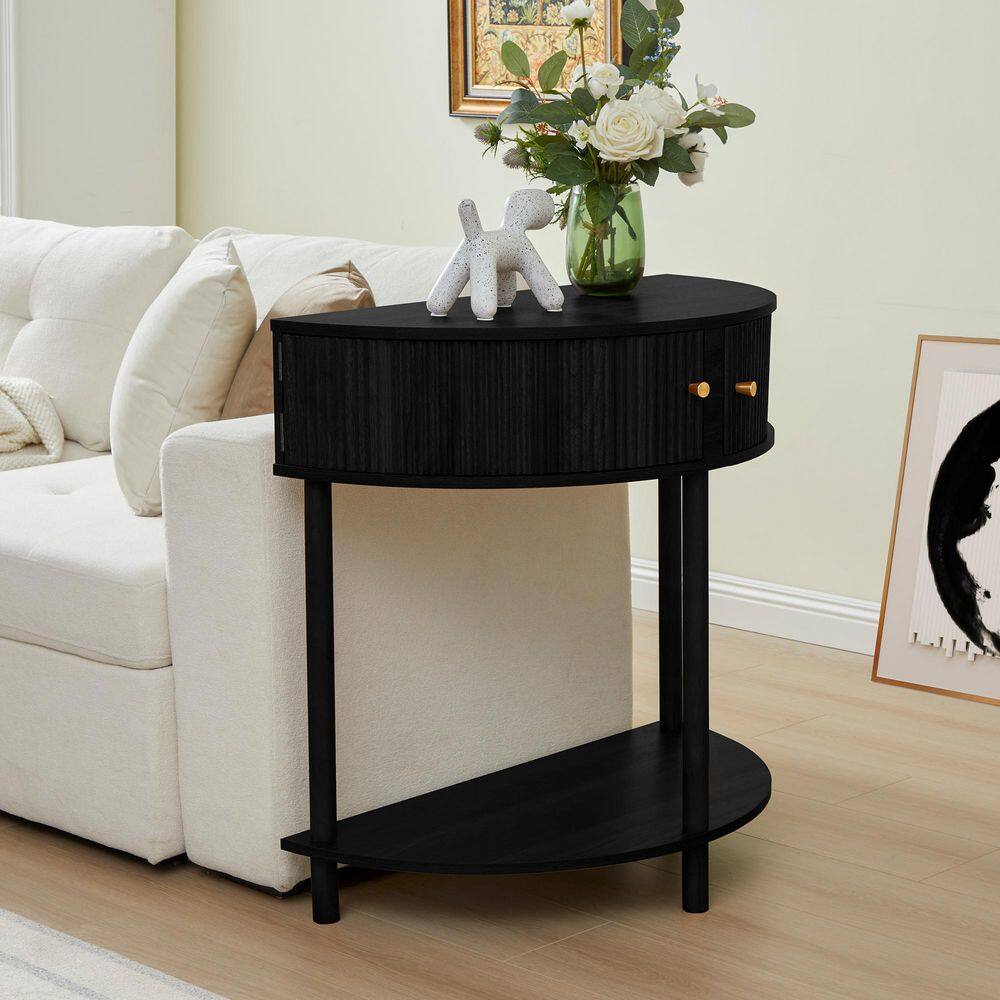 14.37 in. Natural Semi-Circle Wood End Table - thumbnail 6