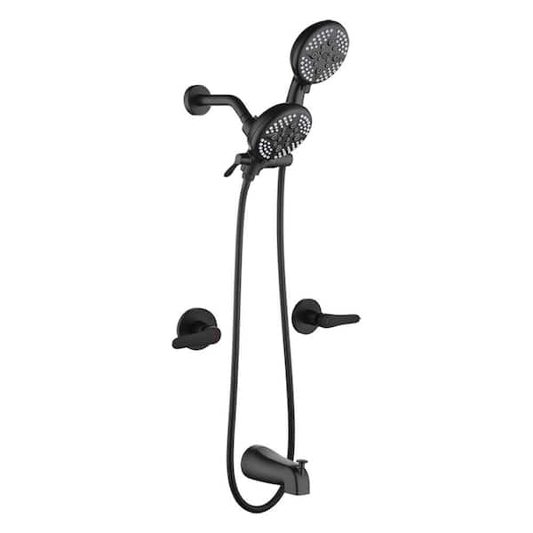 Double Handle 5-Spray Tub and Shower Faucet 2.5 GPM, Dual Head Tub Faucet with Hand Shower in Matte Black Valve Included
