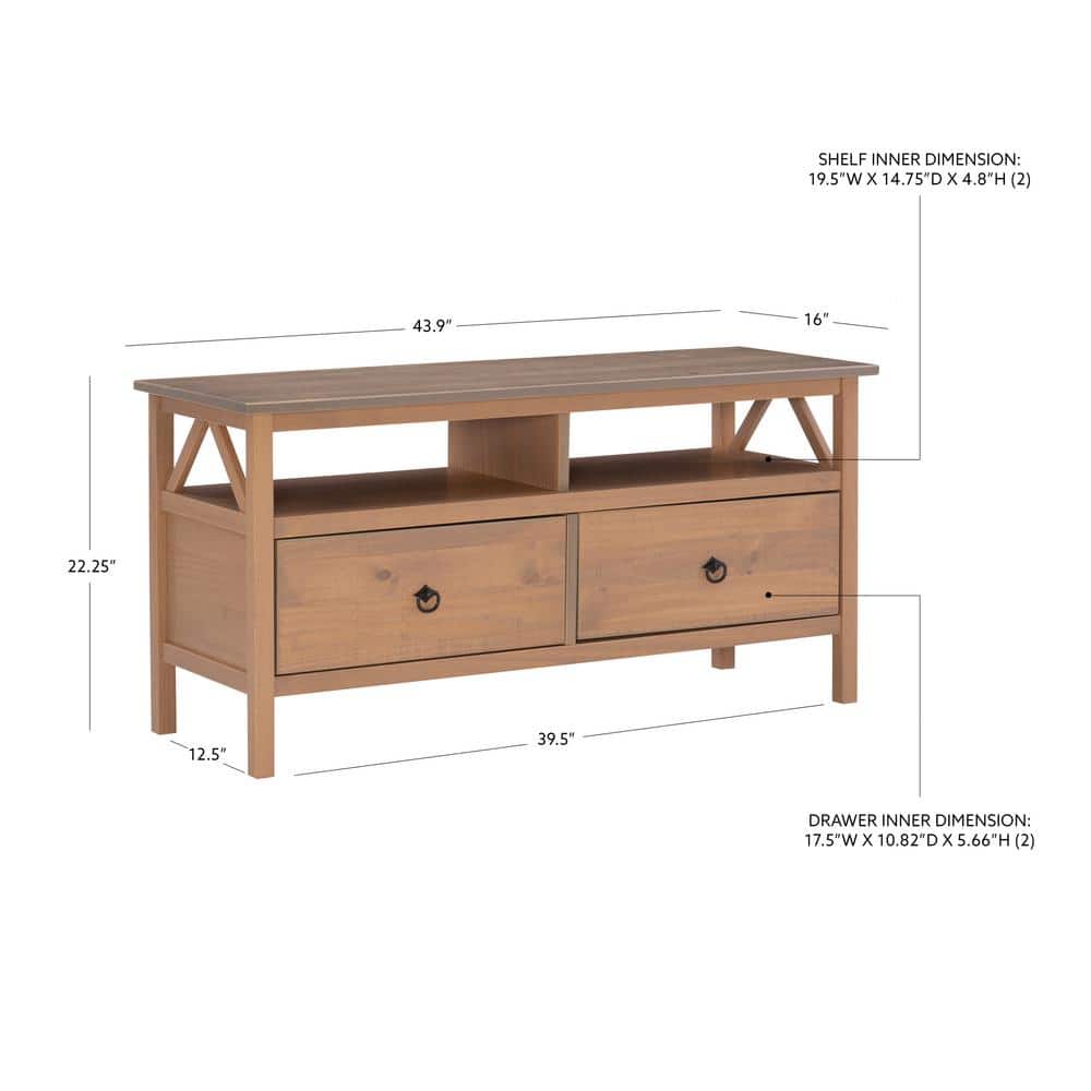 Rustic Gray 48'' Media Stand with Open Shelf and Storage Drawers