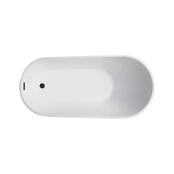 Vanity Art Bourges 55 in. Acrylic Flatbottom Soaking Bathtub in White/Matte Black