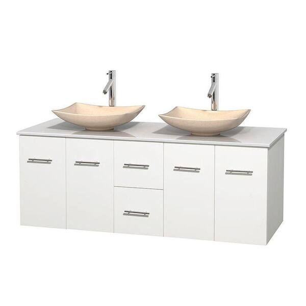 Wyndham Collection Centra 60 in. Double Vanity in White with Solid-Surface Vanity Top in White and Sinks