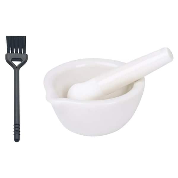 Ceramic White Garlic Mortar and Pestle Set Kitchen Spice Grinder Bowl with Brush for Easy Cleaning and Use