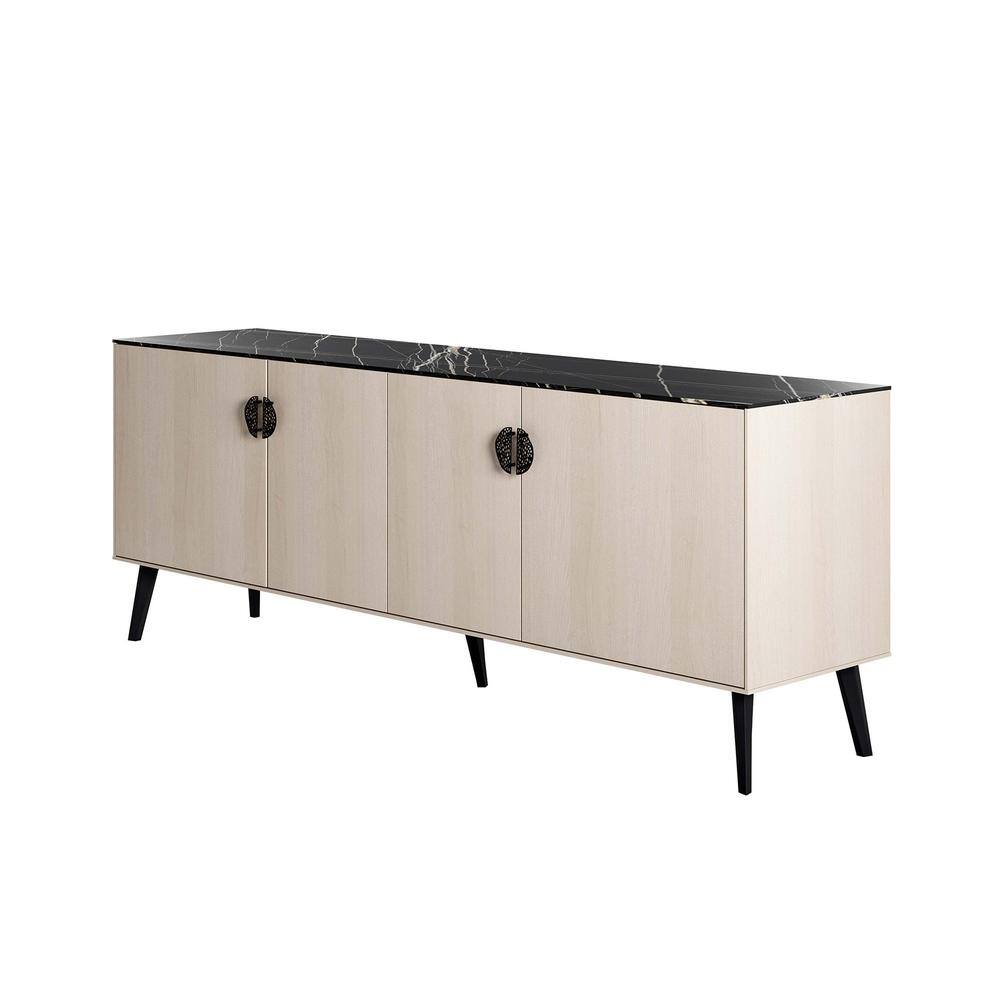 Haley 78.7" Black and White Mid-Century Modern Sideboard
