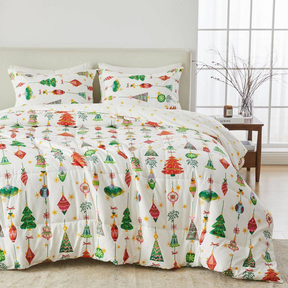 White Reversible Down Alternative Microfiber Comforter Set, Full / Queen, Twinkling Ornaments