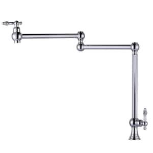 Brushed Nickel Deck Mounted Pot Filler with Double Handle and Joint Swing Arm in Solid Brass