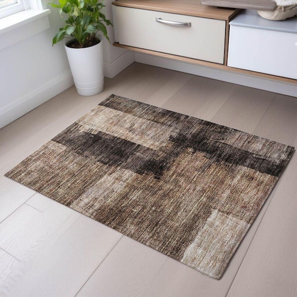 Mayfield Premium Machine Washable Abstract AMF1202 Brown 2 ft. x 3 ft. Area Rug