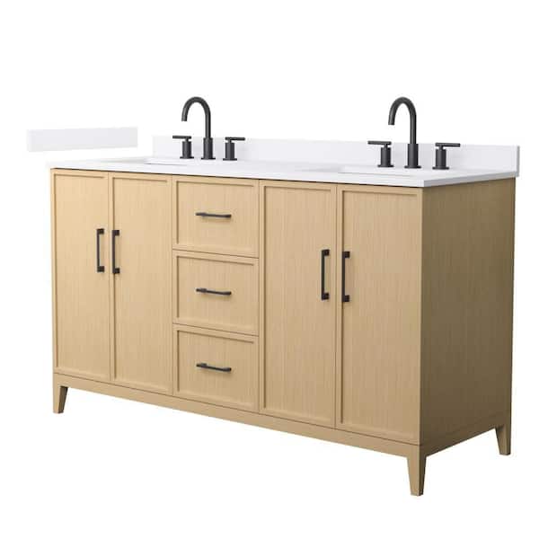 Elan 60 in. Double Freestanding White Oak Bath Vanity with White Cultured Marble Top
