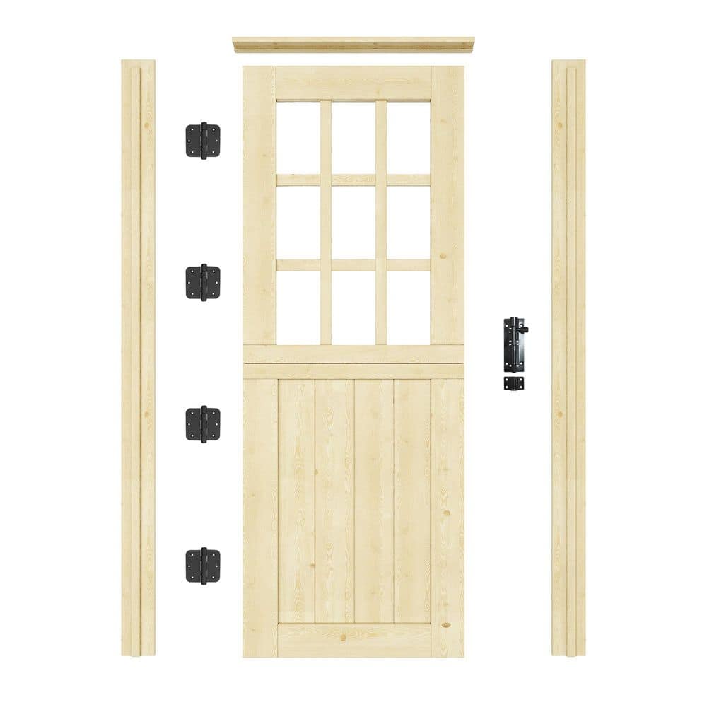30 in. x 80 in. Solid Pine Universal 9-Lite Clear Glass Unfinished Dutch Wood Prehung Front Door w/Quick Assemble Jamb price history on PriceWatchPro