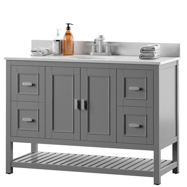 Twin Star Home 25 in. W x 25 in. D Corner Bathroom Vanity in Antique Gray  with White Top and White Basin 25BV35043-PG22 - The Home Depot