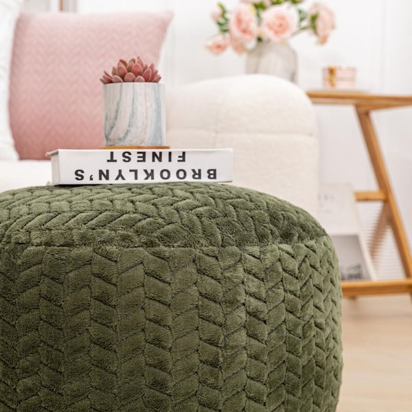 HAY POUF eucalyptus BIGクッション プフ グリーン Green Plush Upholstered Round Pouf Ottoman Foot Rest High-Density
