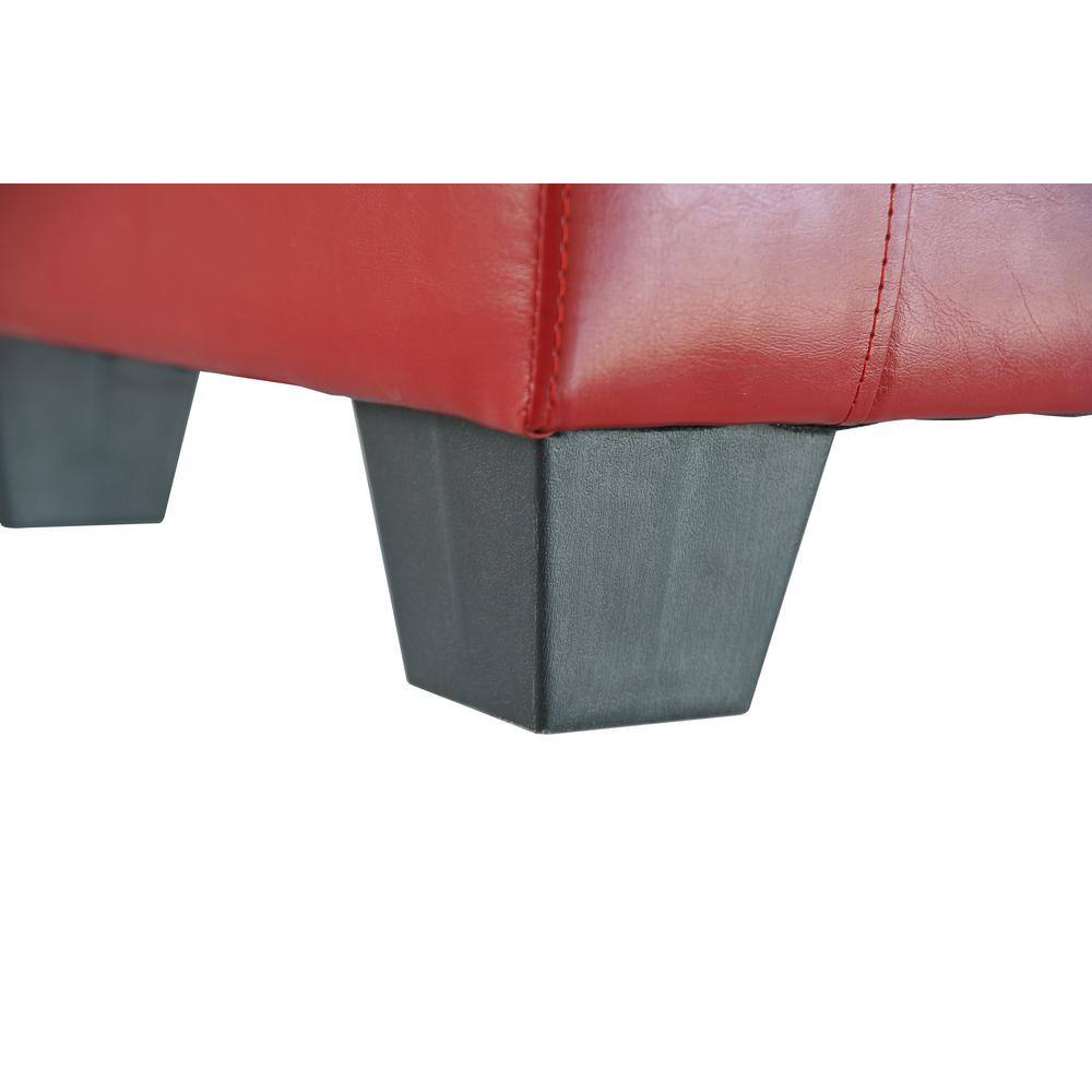 Bright Red Tufted Faux Leather Storage Footstool Bench