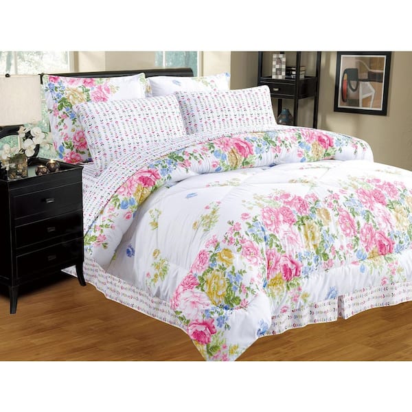 Unbranded Oret Floral Down Alternative Reversible Bed-in-a-Bag 8-Piece King Comforter Set