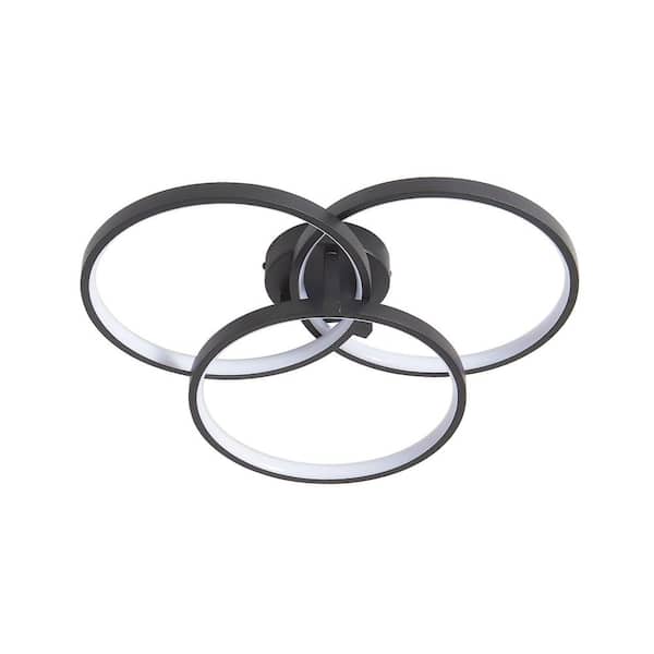 Modern Series 19.7 in. 22-Watt Black LED Flush Mount with 3 Ring Design, Iron Frame with Soft Light