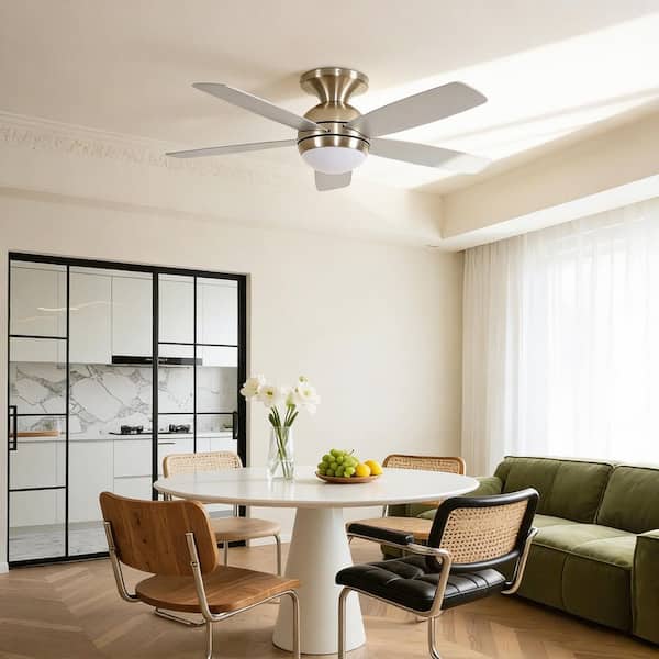 52 in. Brushed Nickel 5 Plywood Blades Downrod Standard Ceiling Fan with LED Light and Remote Included