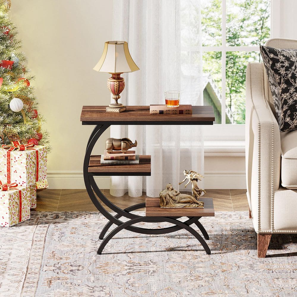 Kerlin 23.62 in. Width Dark Brown Wood C-Shaped End Side Table - thumbnail 9