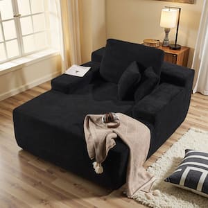 JOJO 67 in. Wide Square Arm Corduroy Modern Rectangle Lazy Sofa Chaise Lounge with Pillows in. Black for Living Room