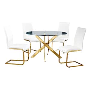Trinity White Modern Dining Set in Gold (5-piece)